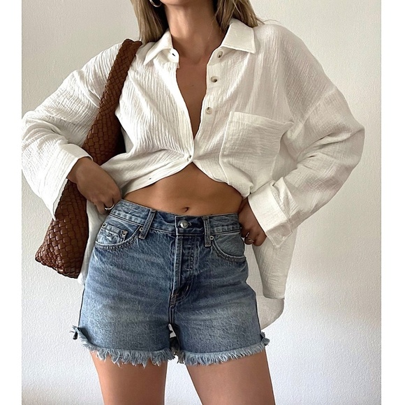 PISTOLA Nova Relaxed High Rise Cut Off Denim Shorts NEW - Picture 1 of 11